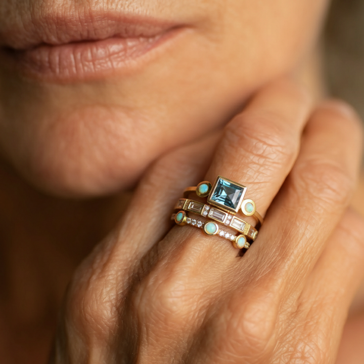 Vintage Blau Kristall Ring Set