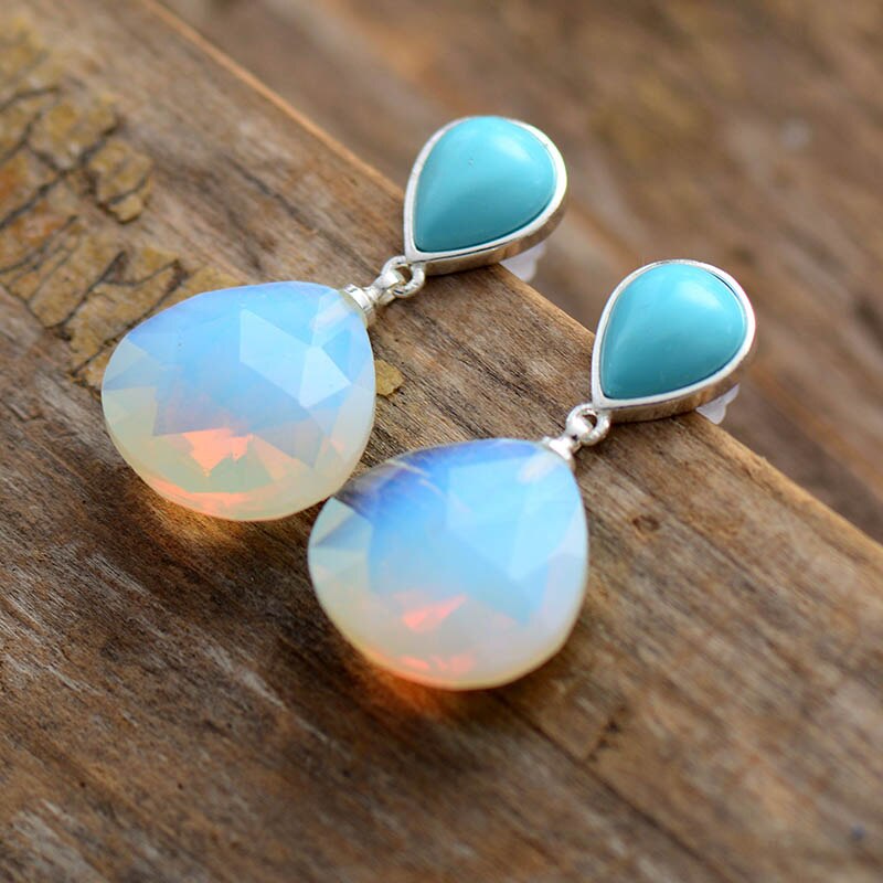 Wassertropfen Opal Ohrstecker mit Anhänger