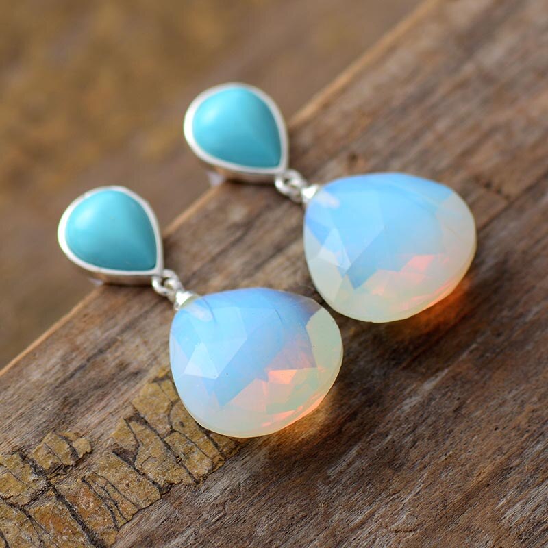 Wassertropfen Opal Ohrstecker mit Anhänger
