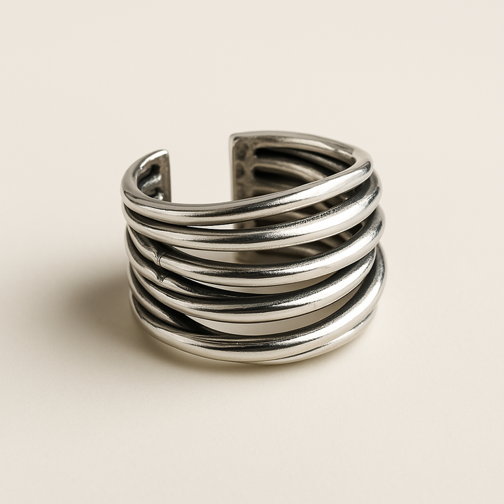 Silberne Verstellbare Geschichtete Ring