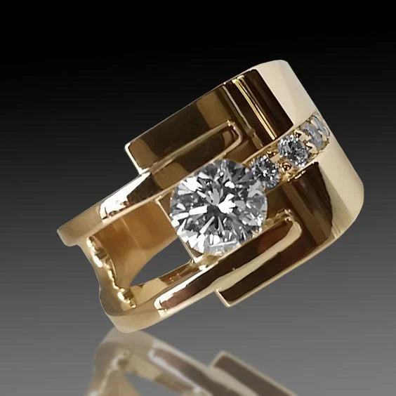 Vintage Goldene Unregelmässige Zirkonia Ring