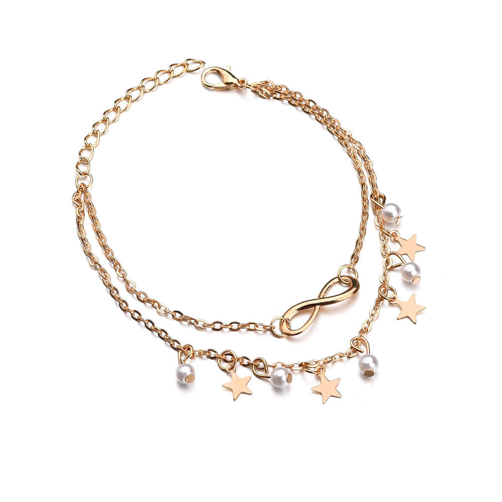 Infinity Fusskettchen Armband + Perlen und Sterne