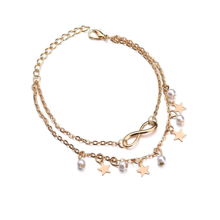 Infinity Fusskettchen Armband + Perlen und Sterne
