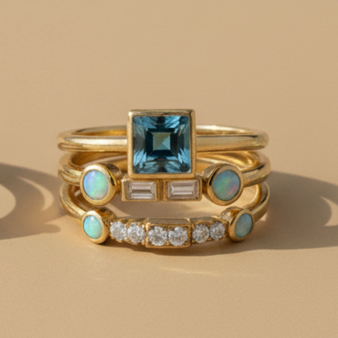 Vintage Blau Kristallring Set