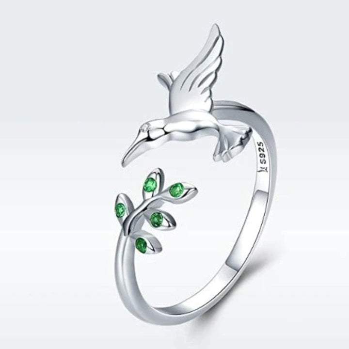 Kolibri-Ring mit grünen Zirkonen aus 925er Sterlingsilber