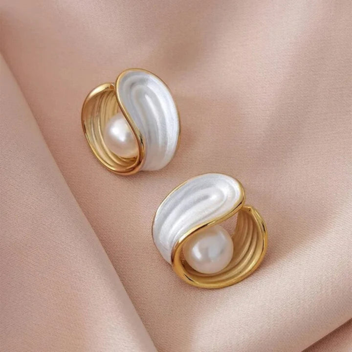 Luxusohrringe mit weissem Opal und Perlen in Gold