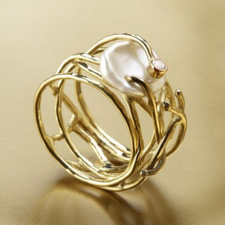 Vintage Dünner Gold- und Perlenring