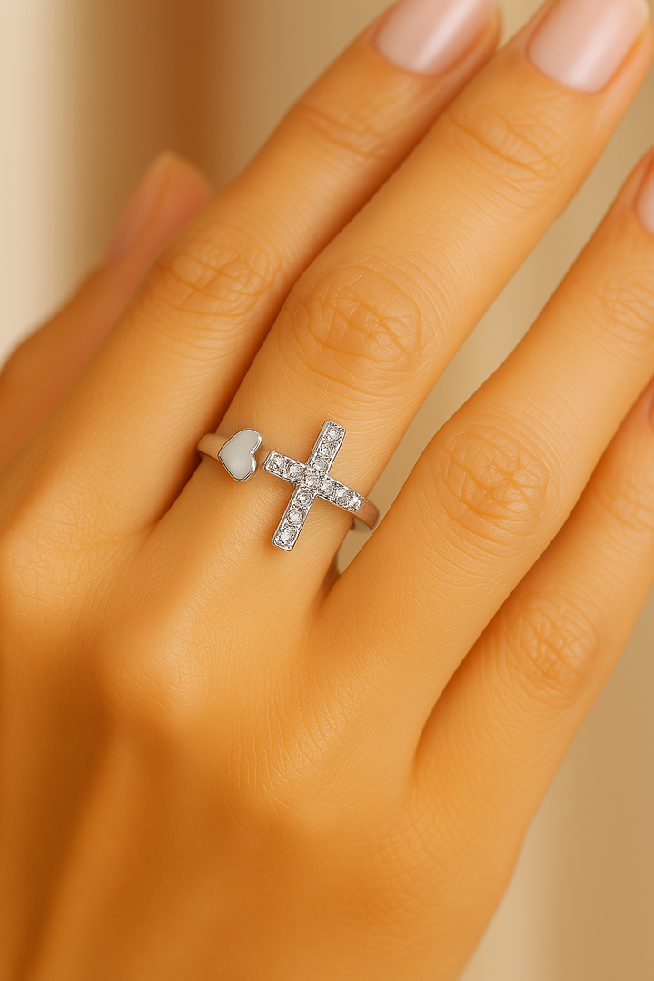 Vintage-Liebe Kreuz Silber Verstellbarer Ring
