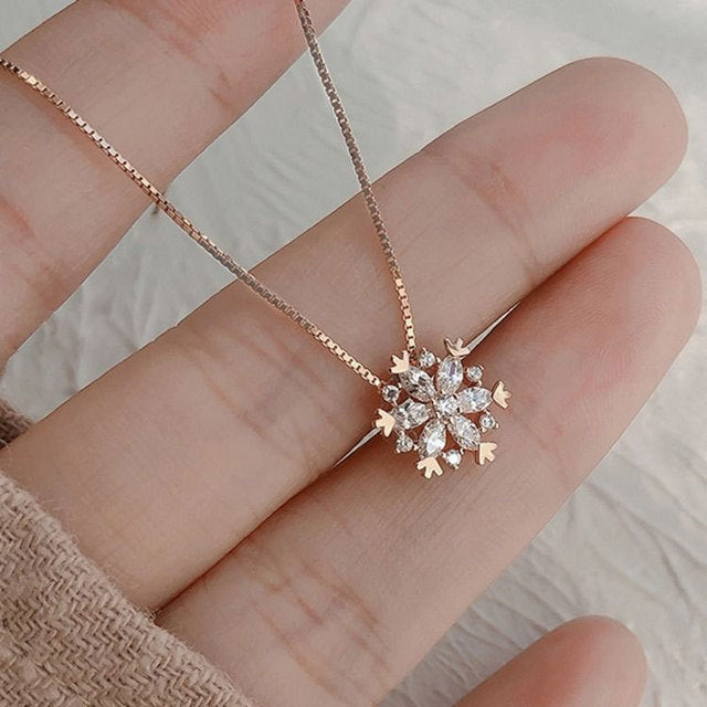 Glitzernde Schneeflocken-Kristall-Halskette in Gold und Silber