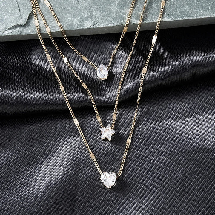 Drei-Pendant-Halskette mit Gold-Zirkonia