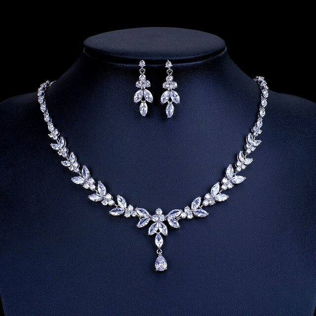 Zirkonia Halskette + Ohrringe Set aus Sterlingsilber