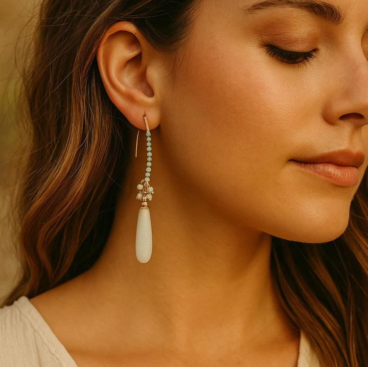 Elegante Amazonit- und Gold-Ohrringe