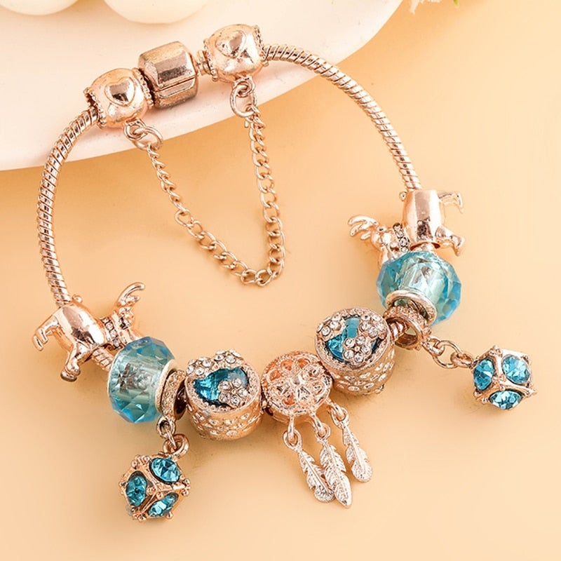 Armband aus Rosé-Silber und blauen Zirkonias