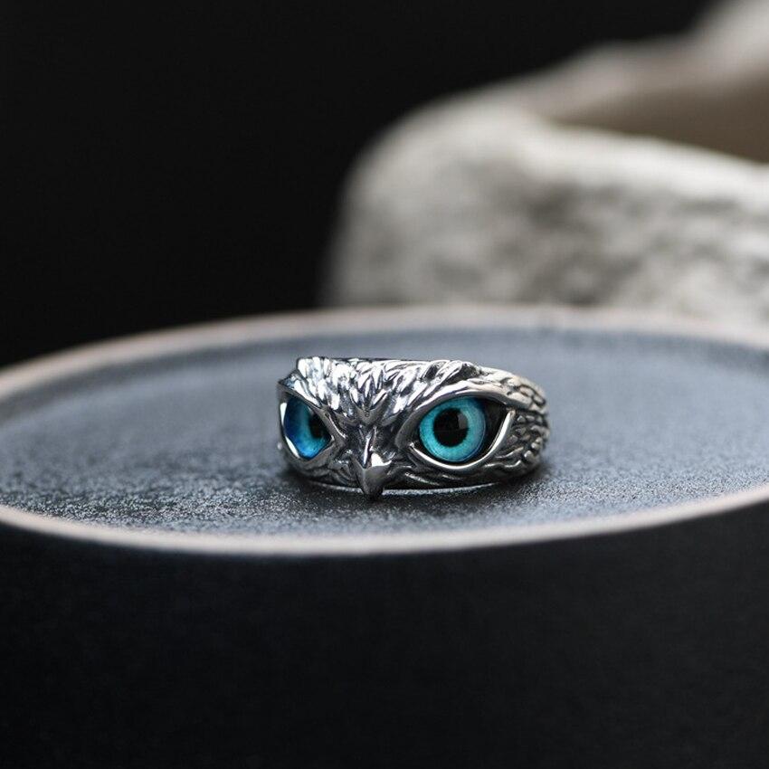 Eule des Glücks Verstellbarer Ring aus Silber und Opal
