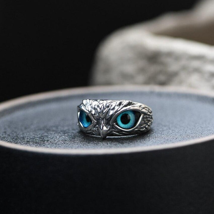 Eule des Glücks verstellbarer Ring in Silber und Opal