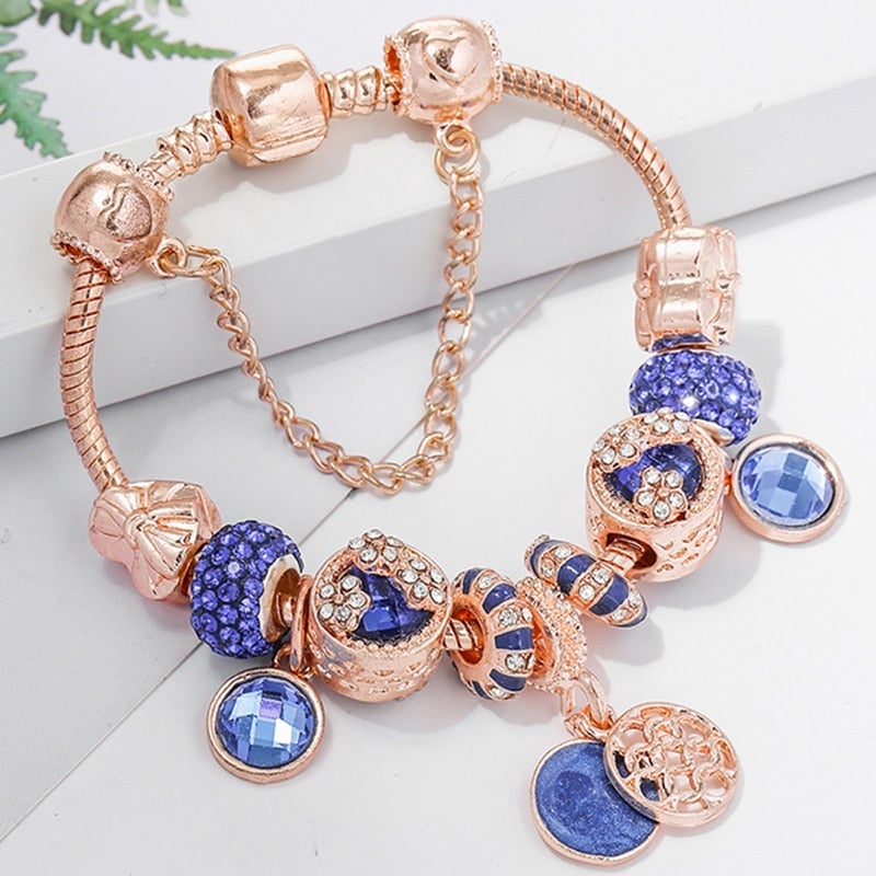 Armband in Pink Silber und Blauem Kristall