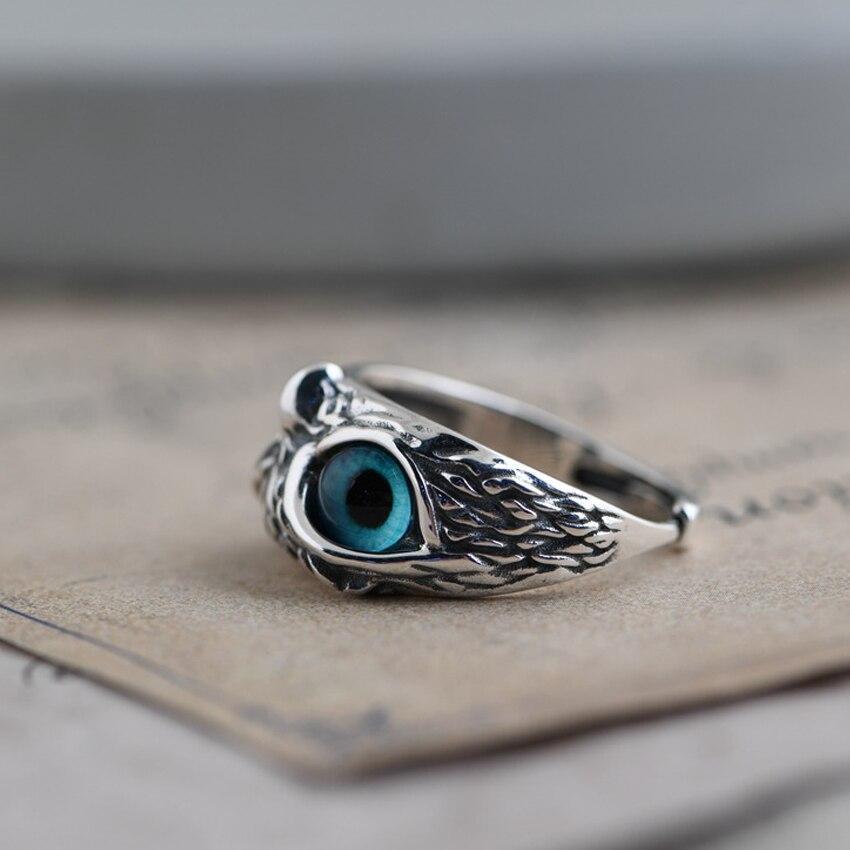 Eule des Glücks verstellbarer Ring in Silber und Opal