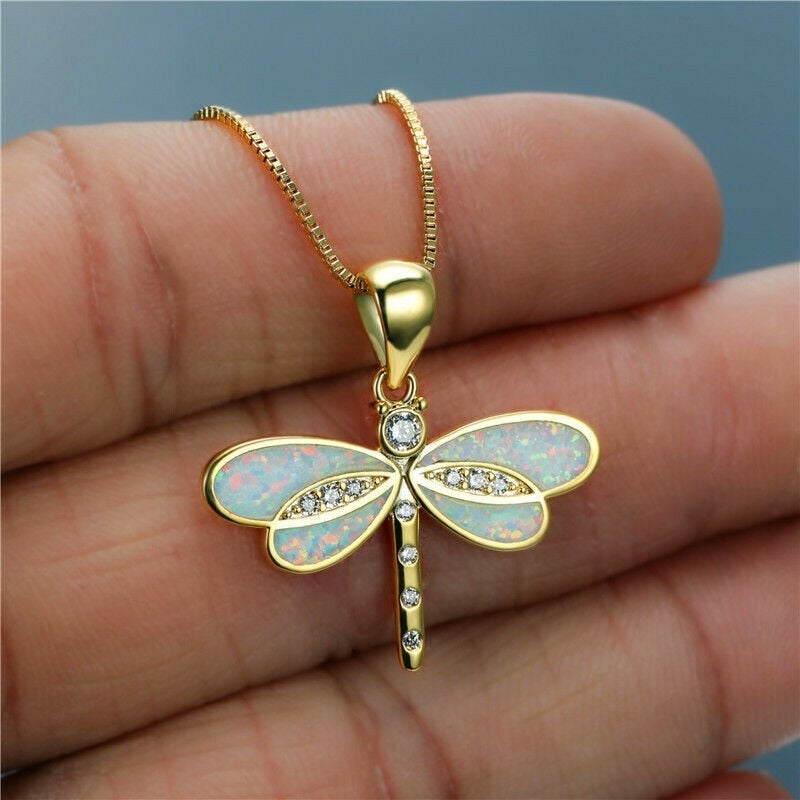 Libelle Halskette in Gold mit Opal