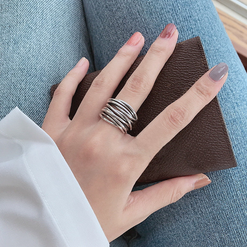925 Sterling Silber Verstellbarer Geschichteter Ring