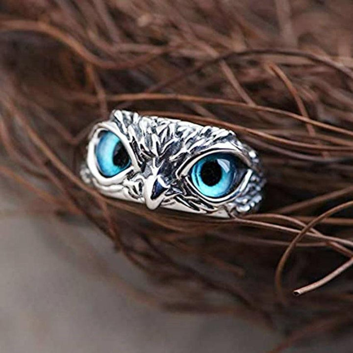 Eule des Glücks verstellbarer Ring in Silber und Opal