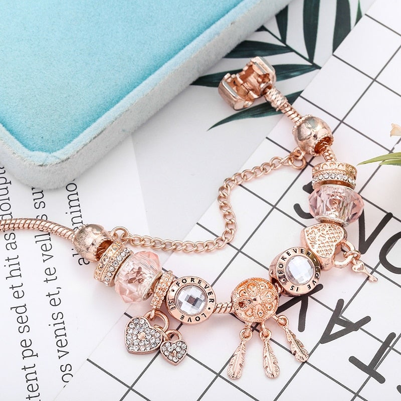 Rose Dreamcatcher Armband mit Charms aus Sterlingsilber