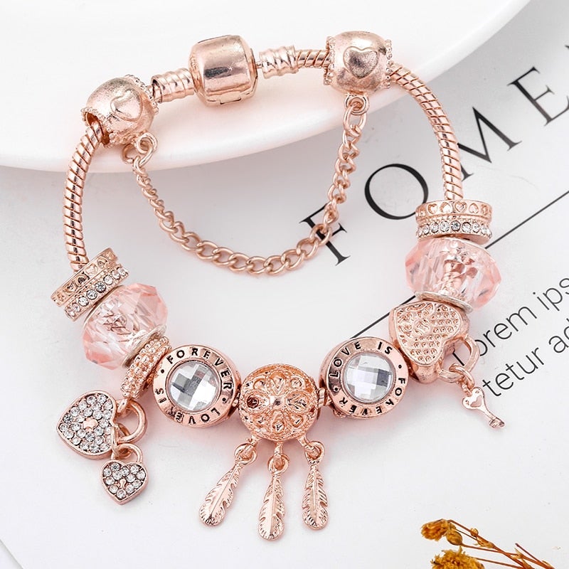 Rose Dreamcatcher Armband mit Charms aus Sterlingsilber