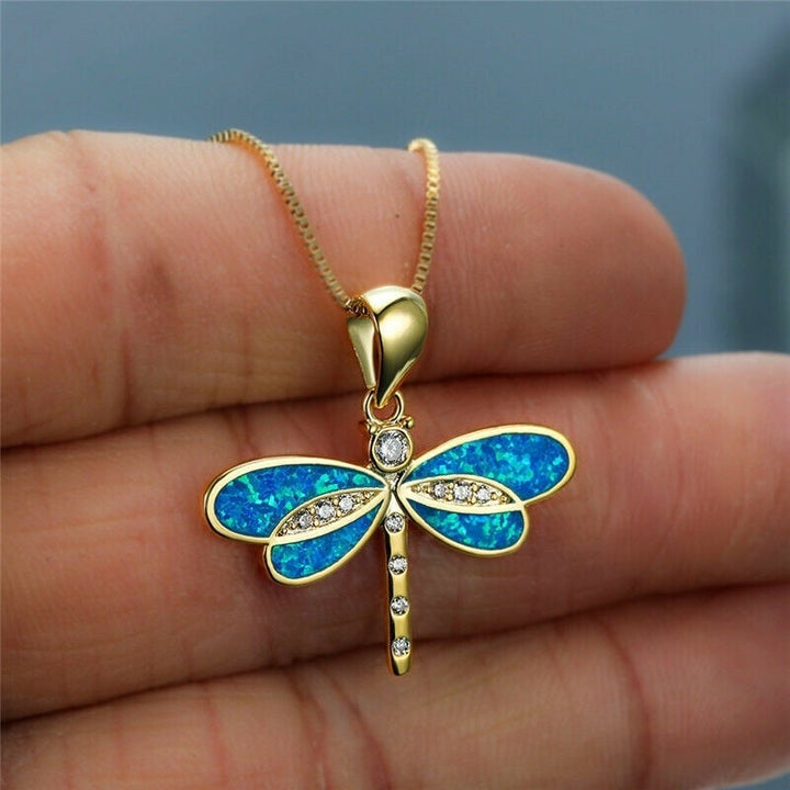 Libelle Halskette in Gold mit Opal