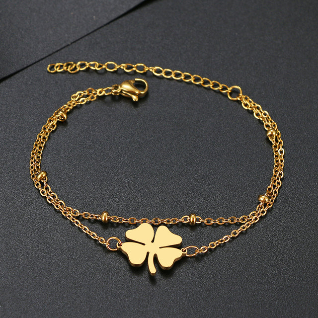 Gold- und Silber-Kleeblatt-Armband