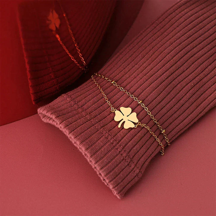 Gold- und Silber-Kleeblatt-Armband