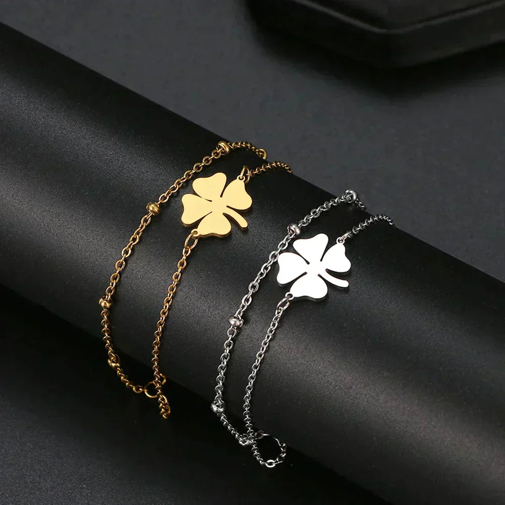 Gold- und Silber-Kleeblatt-Armband