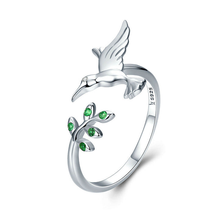 Kolibri-Ring mit grünen Zirkonen aus 925er Sterlingsilber