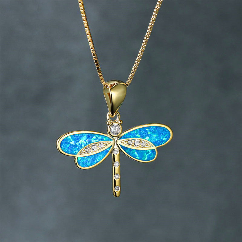 Libelle Halskette in Gold mit Opal