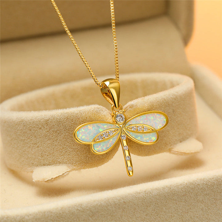 Libelle Halskette in Gold mit Opal