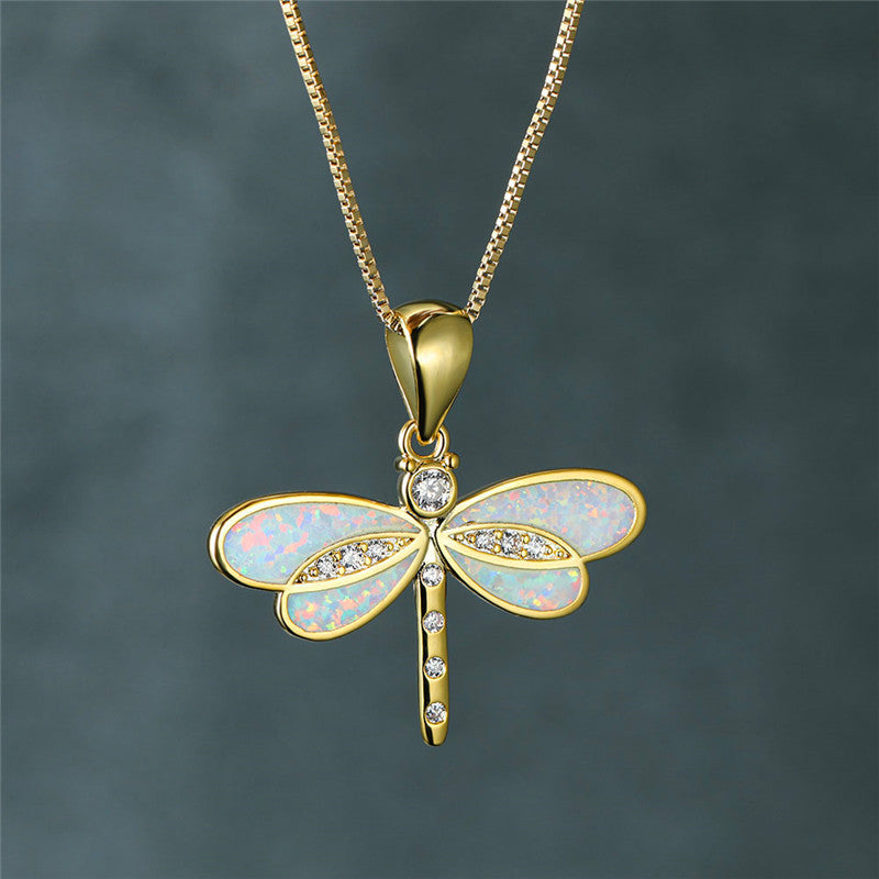 Libelle Halskette in Gold mit Opal