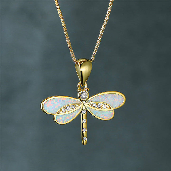 Libelle Halskette in Gold mit Opal