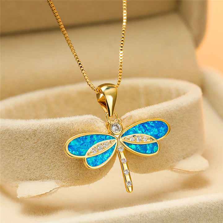 Libelle Halskette in Gold mit Opal