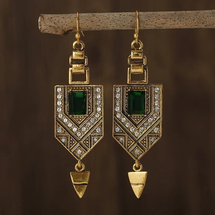 Vintage Gold- und Grüntöne Geometrische Ohrringe
