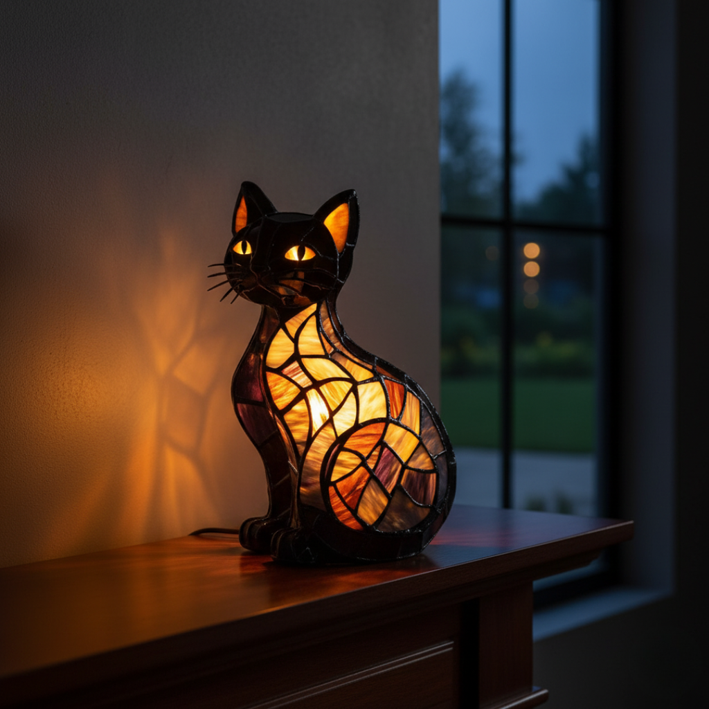 Strahlende Katze um Mitternacht