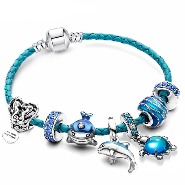 Oceano-Armband + Charms aus Leder und Silber enthalten