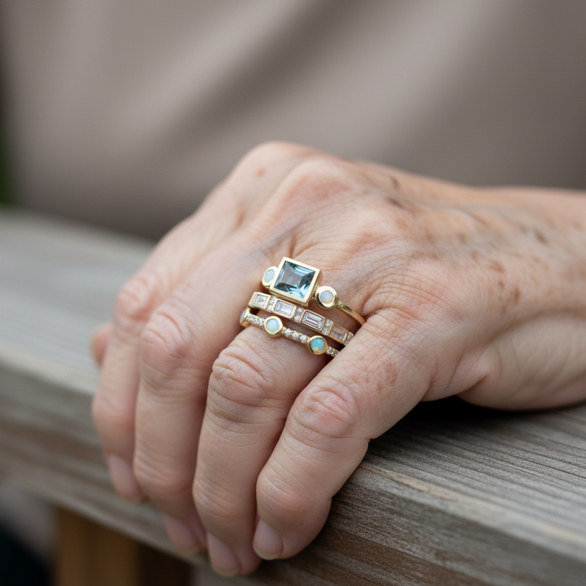 Vintage Blau Kristall Ring Set