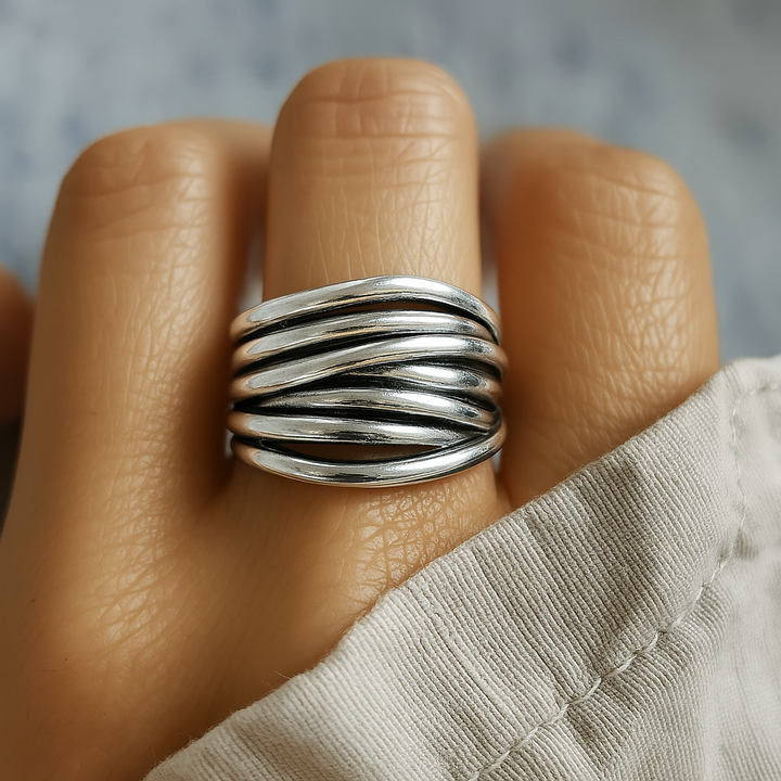 Silberne Verstellbare Geschichtete Ring
