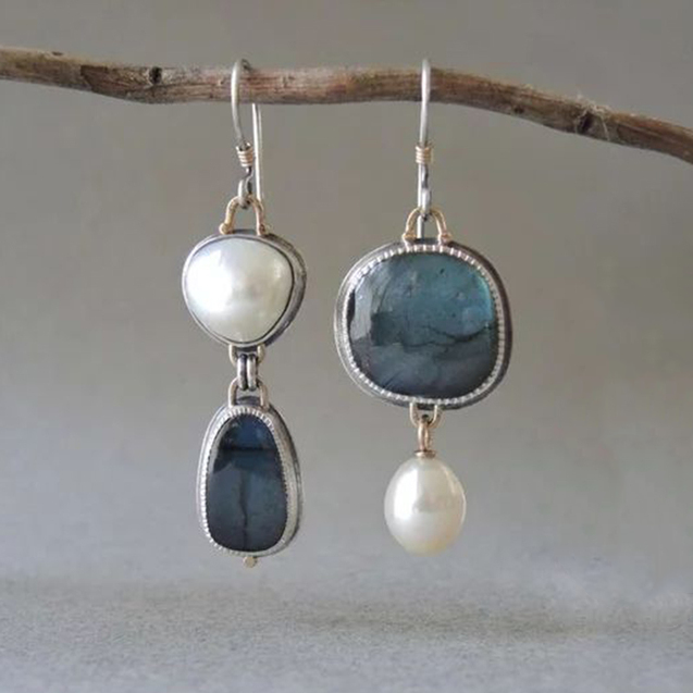 Vintage Naturblaue Steine Ohrringe