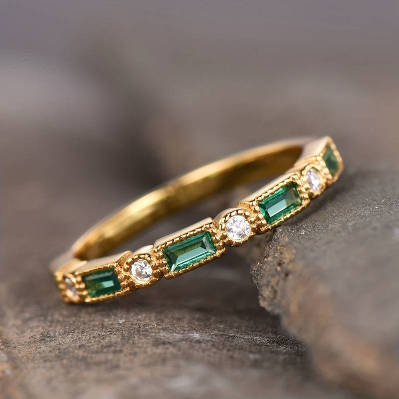 Alex - Grüner Einlege-Zirkonia Goldring
