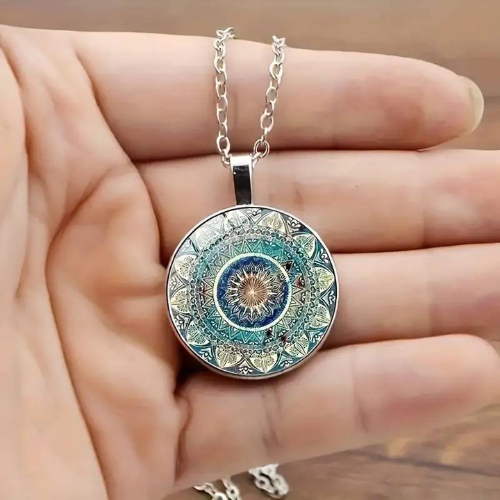Vintage Rundes Blaues Mandala Halskette