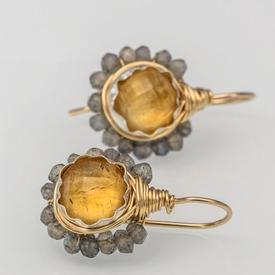 Vintage Gelbe Kristall Gold Ohrringe
