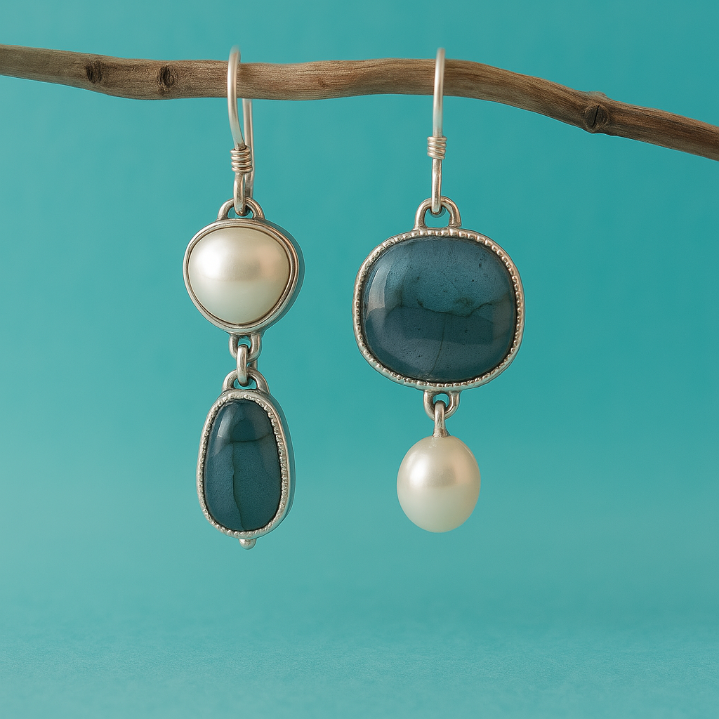 Vintage Naturblaue Steine Ohrringe