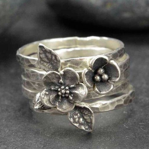 Vintage Blumen Silber Schicht Ring