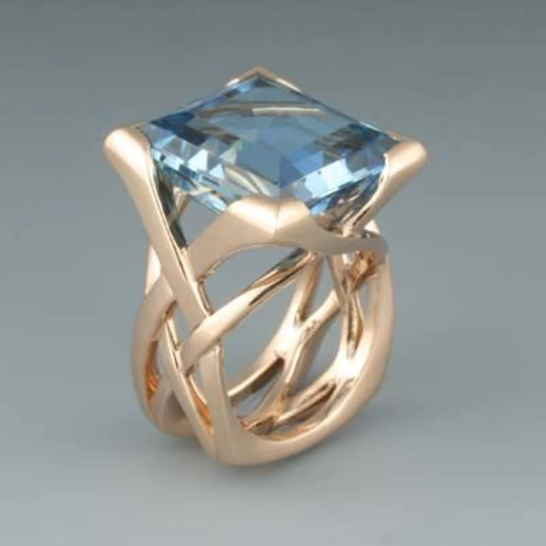 Vintage Roségold Blauer Zirkonia Ring