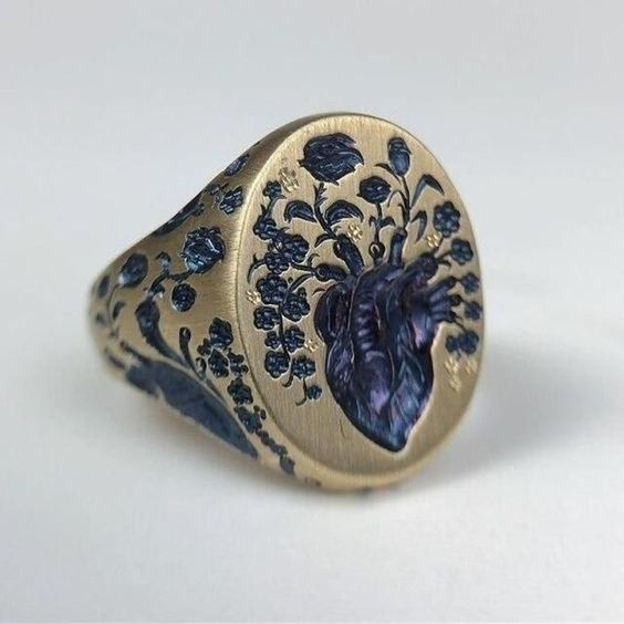 Vintage Blauer Blumen Goldring