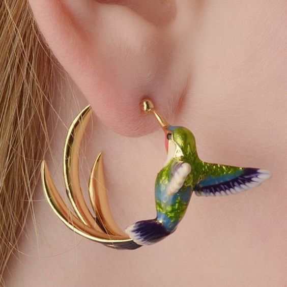 Vintage Emaille Kolibri Creolen